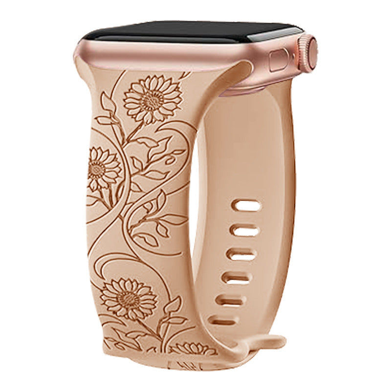 Laser Carved Embossed Brocade Sunflower Silicone Strap