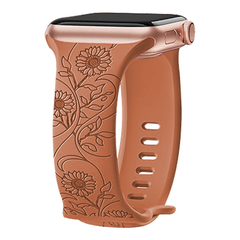 Laser Carved Embossed Brocade Sunflower Silicone Strap