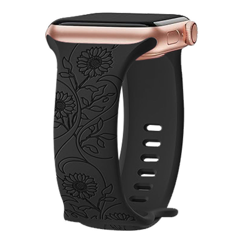 Laser Carved Embossed Brocade Sunflower Silicone Strap