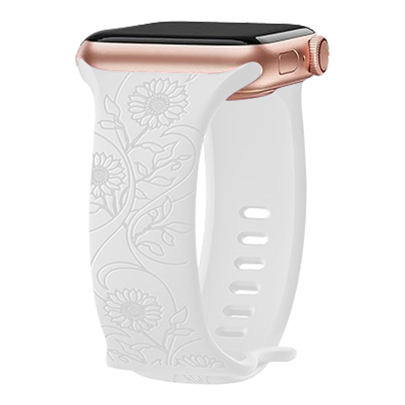 Laser Carved Embossed Brocade Sunflower Silicone Strap